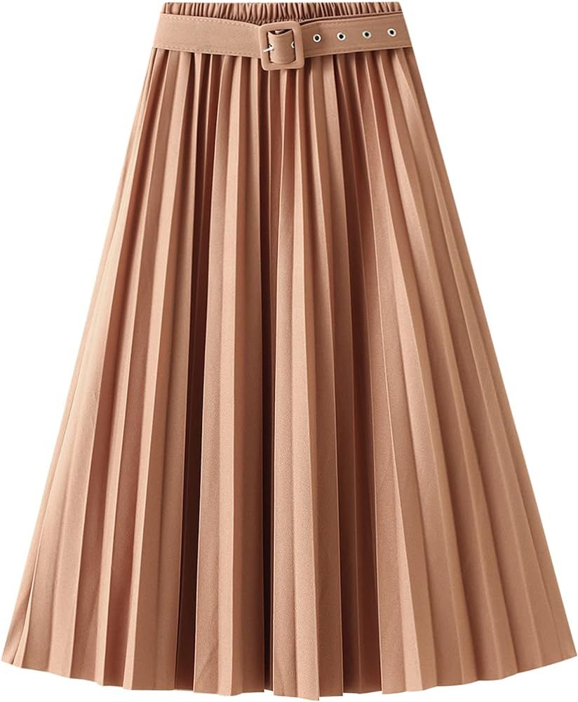 Panegy Women's Pleated Skirt High Waist Long Maxi Skirt Swing A-Line Skirts | Amazon (US)