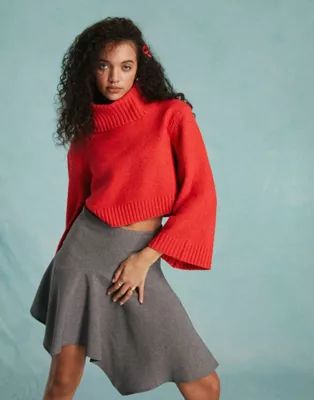 Miss Selfridge chunky soft knit roll neck jumper in red | ASOS (Global)