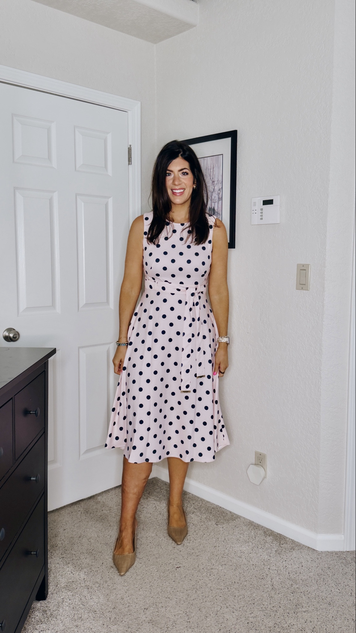 In an 8 polka dot work dress

#LTKOver40 #LTKWorkwear #LTKTall