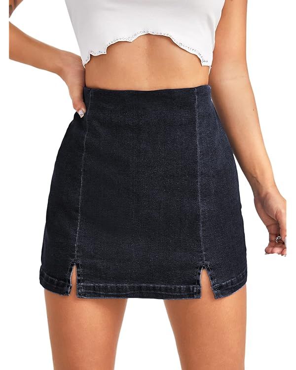 Floerns Women's Casual Split Hem High Waist Denim Skorts Skirt Shorts | Amazon (US)