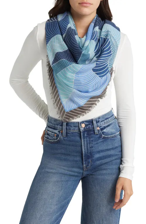 Nordstrom Square Wool Scarf in Blue Warped Lines at Nordstrom | Nordstrom