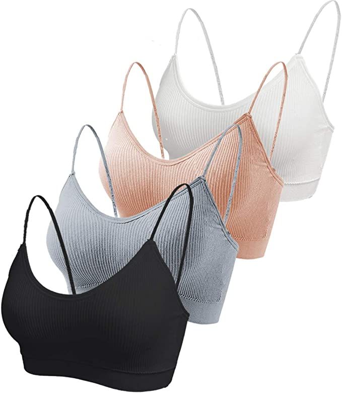 KCDDUMK 4 Pieces Cami Bras - Women's V-Neck Padded Seamless Straps Bralette Everyday Basic Sleepi... | Amazon (US)