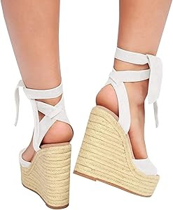 Womens Espadrilles Wedges Sandals Heels Open Toe Tie Lace Up Platform Ankle Strap Summer Dress Sh... | Amazon (US)