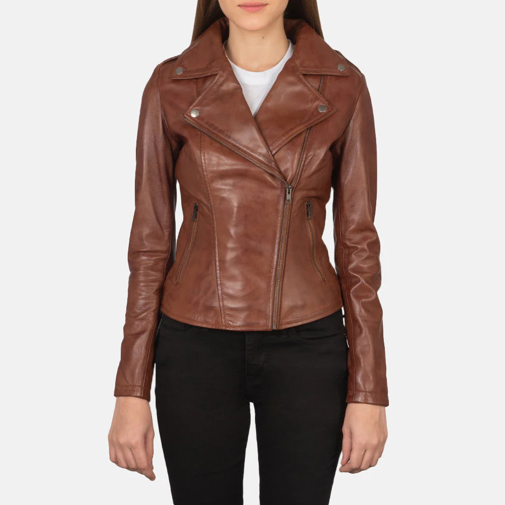 Women's Flashback Brown Leather Biker Jacket | The Jacket Maker
