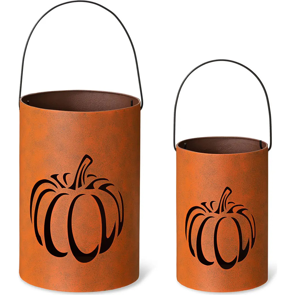 Glitzhome Set 2 of Metal Cutout Pumpkin Bucket in Orange at Nordstrom, Size Medium | Nordstrom