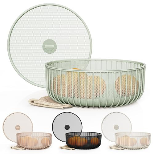 LIBKEN Metal Fruitbasket with Mesh Lid and Basket - Fruit and Vegetable Holder For Kitchen Counter - Countertop Display Baskets Organizer - Bowl Storage for Veggie, Fruits, Snack, and Banana - Green | Amazon (US)
