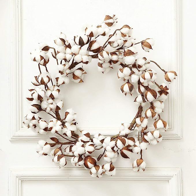 24 Inch Real Cotton Wreath Farmhouse Decor Christmas Vintage Wreath | Amazon (US)