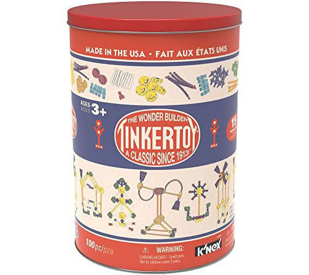 K'NEX Tinkertoy Classic Building Tin Construction Play Set, 100 Pieces | Walmart (US)