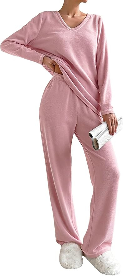 Ekouaer Women's Pajamas Set 2 Piece Fuzzy Lounge Set Long Sleeve Sleepwear Fall Winter Loungewear... | Amazon (US)