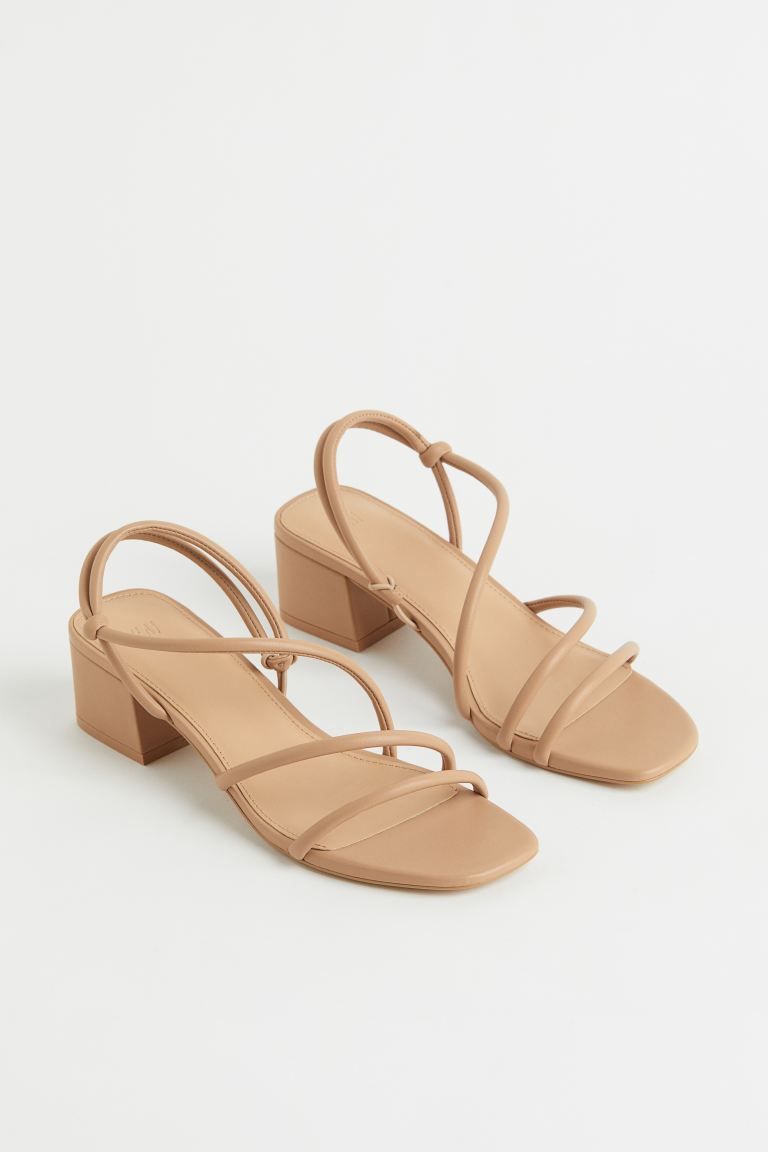 Sandals in faux leather with narrow foot straps and covered block heels. Faux leather insoles and... | H&M (US + CA)