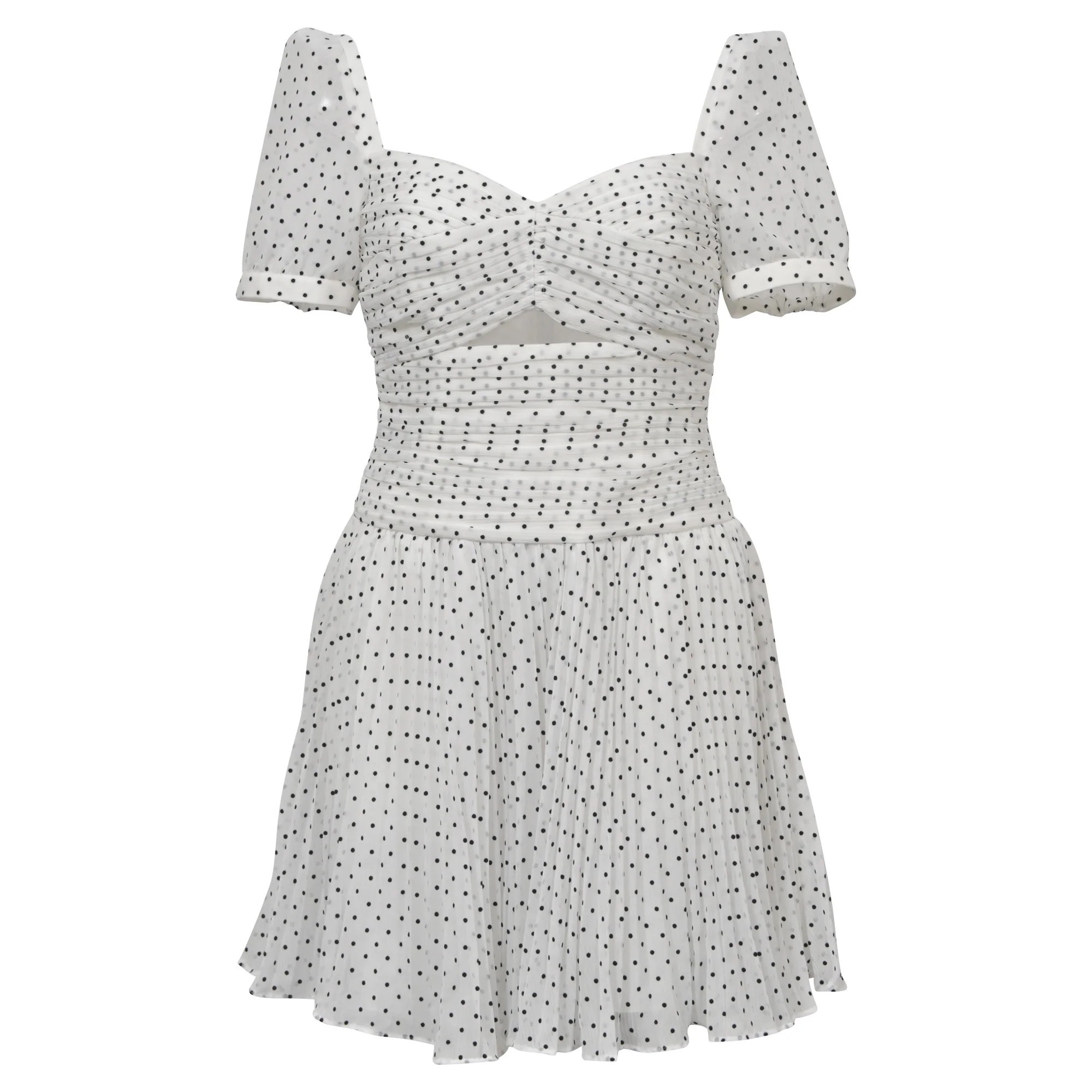 Self-Portrait Polka Dot Mini Dress in White Polyester | Shop Simon