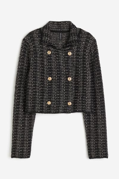 Textured-knit Double-breasted Cardigan - Black/plaid - Ladies | H&M US | H&M (US + CA)