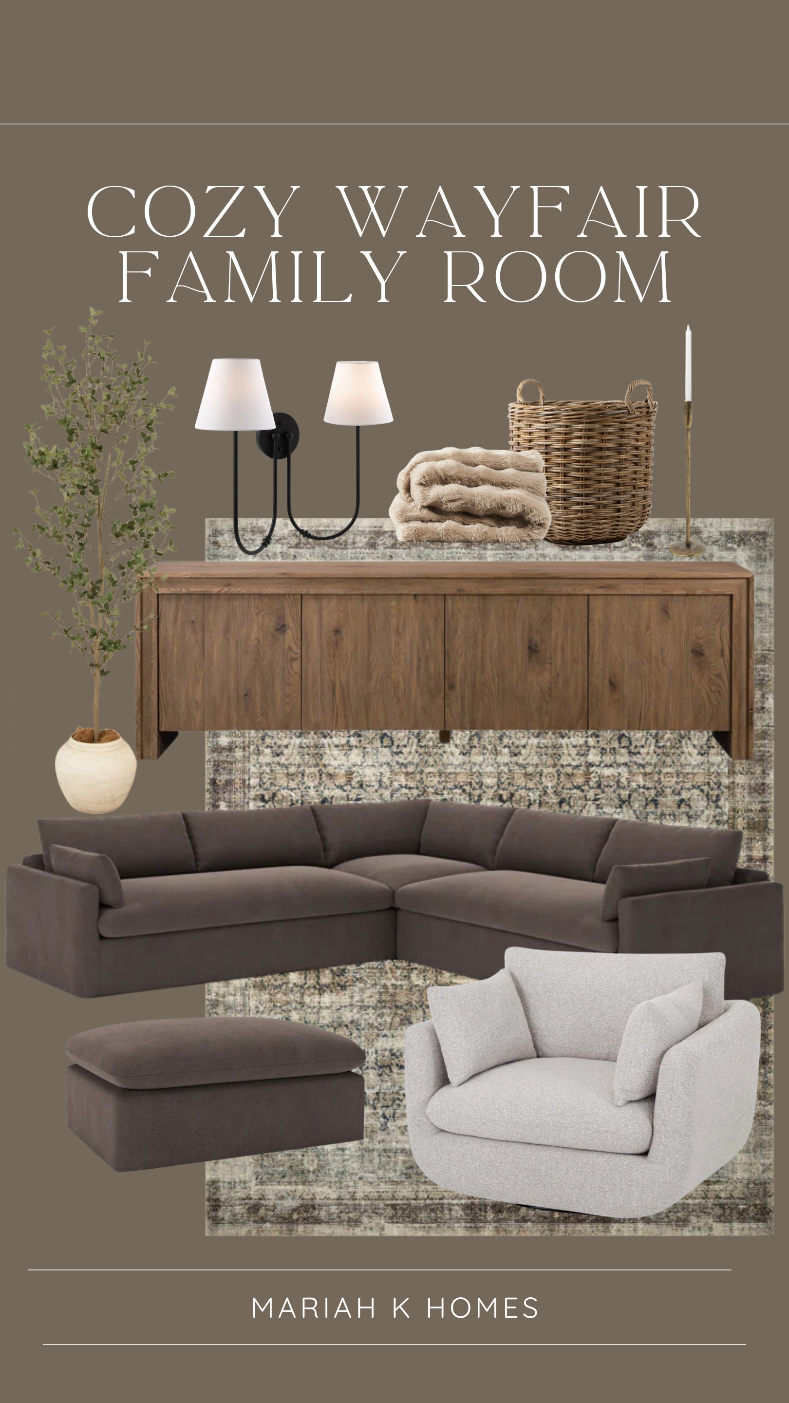 The coziest family living room inspiration from Wayfair! I love the rich tone of this sectional—it adds so much warmth while still feeling elevated and inviting. A beautiful space that’s stylish, comfortable, and truly made for family living. #Wayfair #WayfairHome #LivingRoomInspiration #FamilyRoom #LivingRoomDecor #HomeDecor #HomeInspiration #LTKHome #mariahkoehle #mariahkhomes #socialagentcircle #expluxury #exprealty 

 #LTKHome #LTKSaleAlert