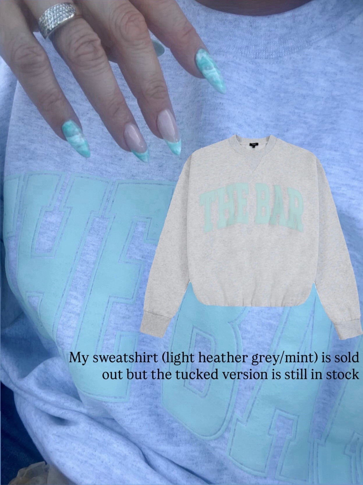 I love The Bar new Mint collection for Summer!! My varsity sweatshirt (light grey/mint) is sold out but the tucked version is still in stock! OOTD, Mom style, casual fit, easy outfit, Summer outfit, oversized sweatshirt @The Bar LaidbackLuxeLife

Sweatshirt: L

Hey Beautiful! Feel free to comment on this post if you have any questions! 🫶🏽

Follow me for more fashion finds, beauty faves, lifestyle, home decor, sales and more! So glad you’re here!! XO, Karma

#LTKootd #LTKOver40 #LTKmomlife