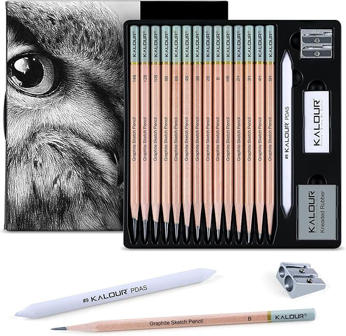 KALOUR 18-Piece Professional Sketch Pencil Set - Includes 5H to 14B Pencils, Vinyl Eraser, Kneade... | Amazon (US)