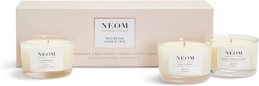 NEOM- Wellbeing Candle Trio Gift Set | Pefect Night's Sleep, Real Luxury & Happiness Travel Candl... | Amazon (UK)