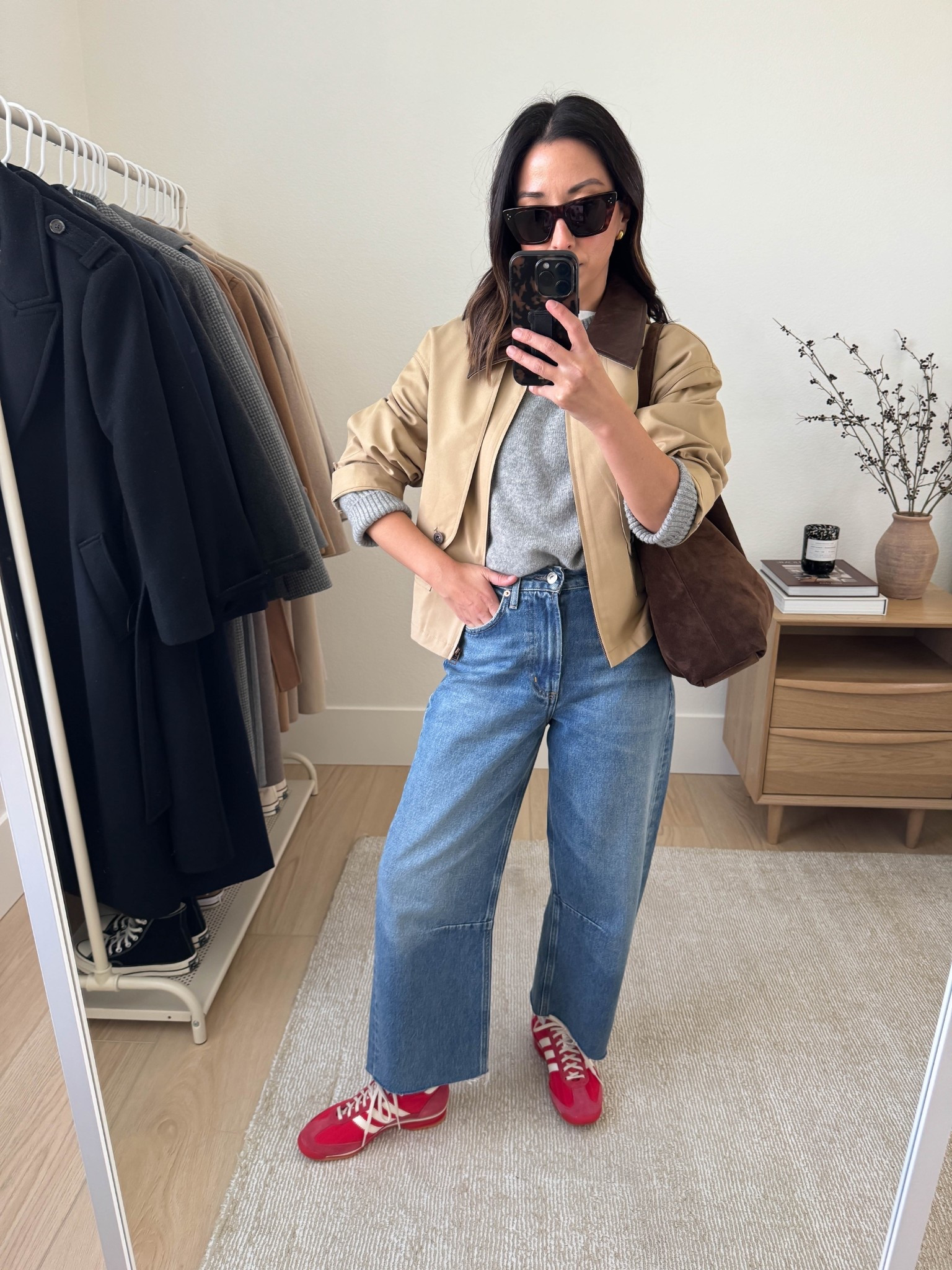 Citizens of Humanity Miro jeans - styled multiple ways. My most worn barrels right now. Curve is only slight, which makes them more versatile. The wash is stunning and can be worn year-round. These do run big, I size down to a 24.

Fabrique jacket petite xs
Everlane tee medium
Everlane cashmere sweater xs
Citizens of humanity miro jeans 24, run big, cut hems
Adidas SL72 sneakers 5 womens
Liffner Pillow Hobo bag
Celine sunglasses
Quince earrings

petite style, jeans 

#LTKootd #LTKPetite