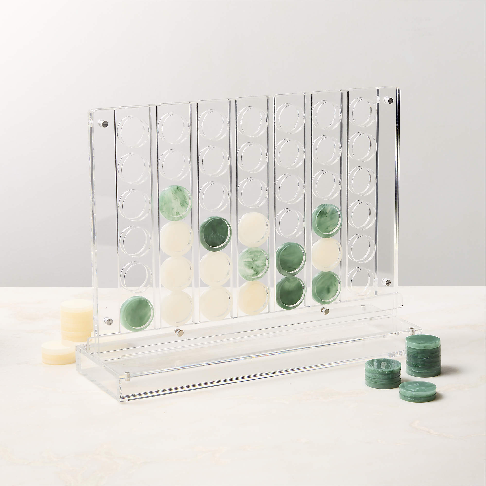 Warm White and Green Acrylic Four in a Row Game + Reviews | CB2 | CB2