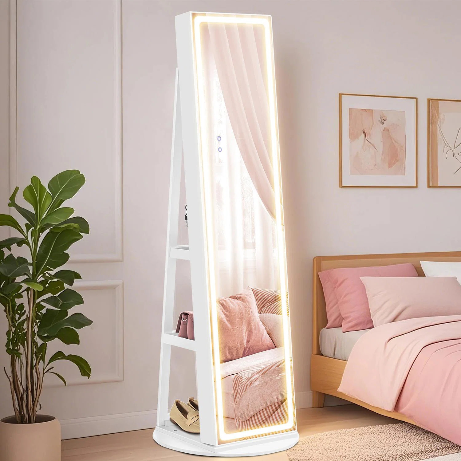 LED Mirror Jewelry Cabinet Standing, Lockable Jewelry Armoire with Full-Length Mirror and Adjusta... | Wayfair North America