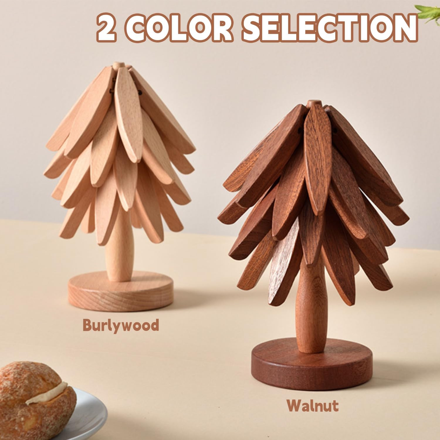 Wooden Trivets for Hot Dishes, Tree Shape Trivet Set, 4 Walnut Wood + 1 Stand stored Like a Chris... | Amazon (US)