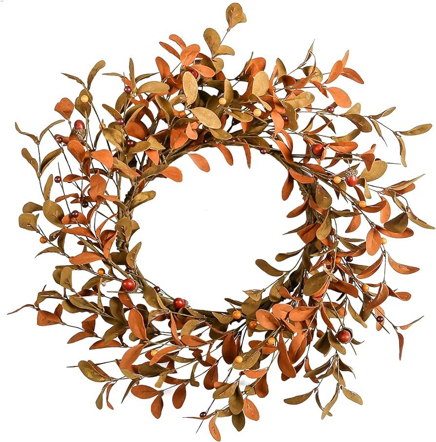 YNYLCHMX 18" Fall Wreaths for Front Door, Artificial Autumn Wreath, Fall Door Wreath with Brown E... | Amazon (US)