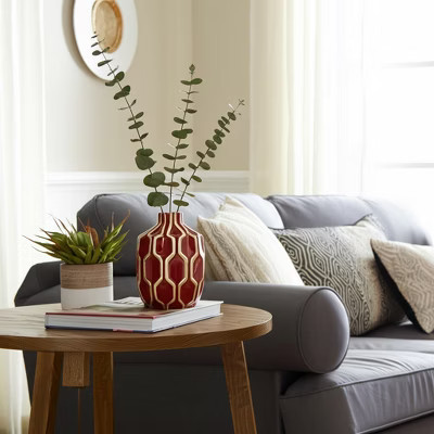 Sculptural Ceramic Vase with Geometric Raised Detailing and Modern Decorative Design for Contemporary Accent Display Table Decor Shelf Styling | Target