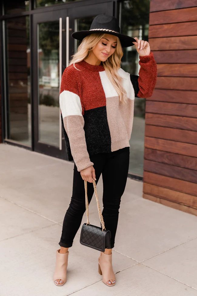 Speak To My Heart Rust Colorblock Sweater | The Pink Lily Boutique