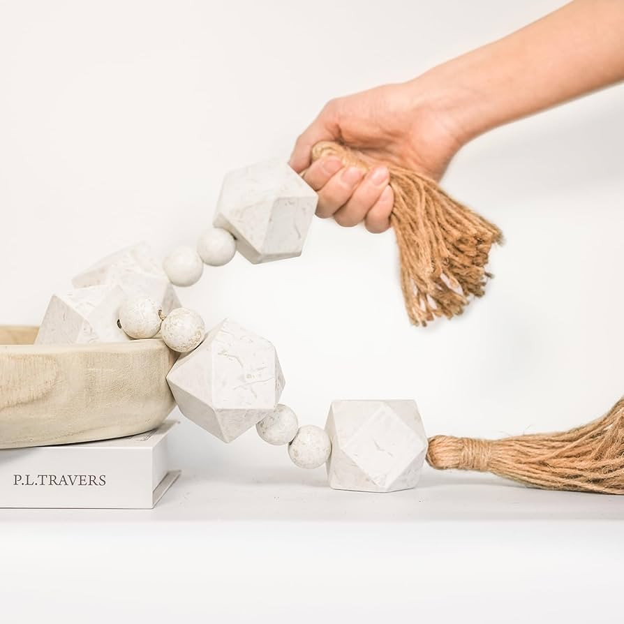 Extra Large Wood Bead Garland with 2" Diameter Geometric Wooden Beads, Wooden Beads Garland with ... | Amazon (US)