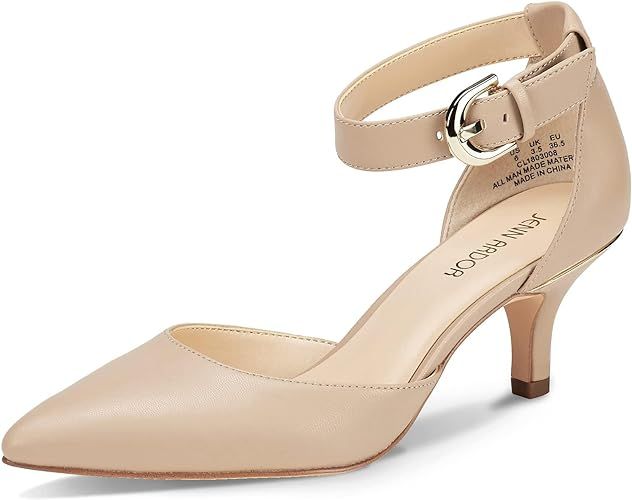JENN ARDOR Women's Kitten Heel Pumps Ladies Closed Pointed Toe D'Orsay Ankle Strap Dress Stiletto | Amazon (US)