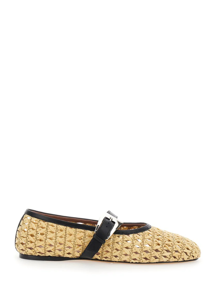 Sveva' Beige Ballet Flats With Woven Design | Shop Simon