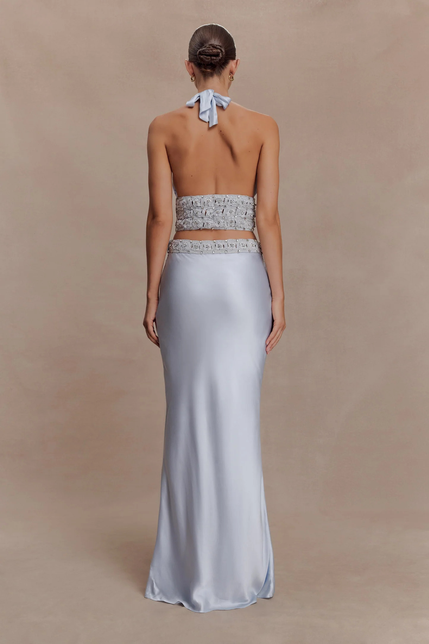 Clementine Chiffon Hand Beaded Top - Pale Blue | Meshki UK