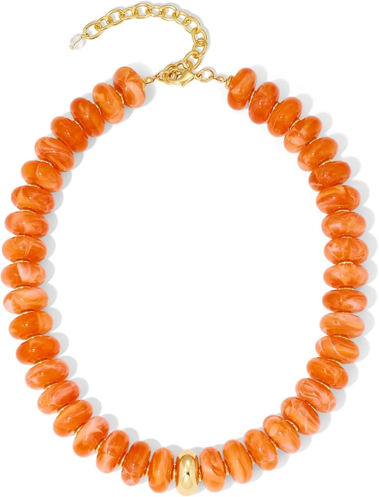 Mothers Day Gifts Chunky Beaded Choker Necklace for Women Statement Necklace with Gold Accent Adj... | Amazon (US)