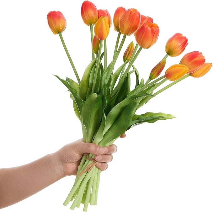 15 Pcs Orange Tulips Artificial Flowers Faux Tulips Real Touch Latex Fake Flower Bouquet for Spri... | Amazon (US)