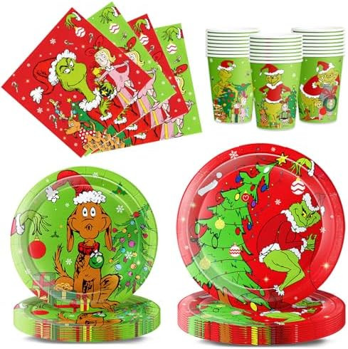 Christmas Plates Set: 100Pcs Xmas Party Decorations Christmas Party Plates and Napkin, Included 9... | Amazon (US)