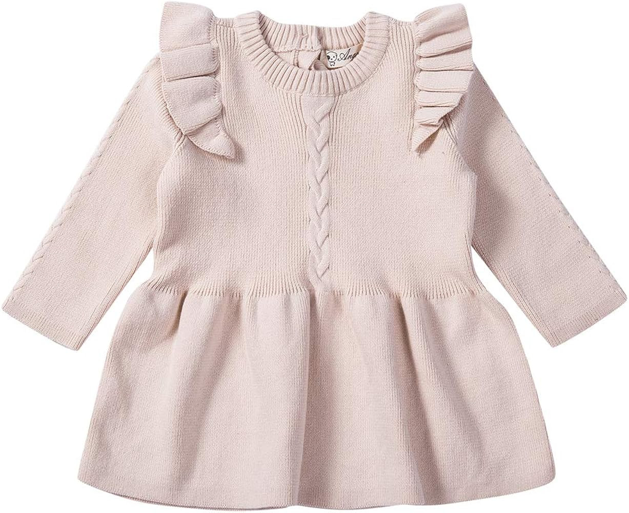 Infant Toddler Baby Girl Pleated Dress Solid Longsleeve Knit Sweater Winter Dress | Amazon (US)