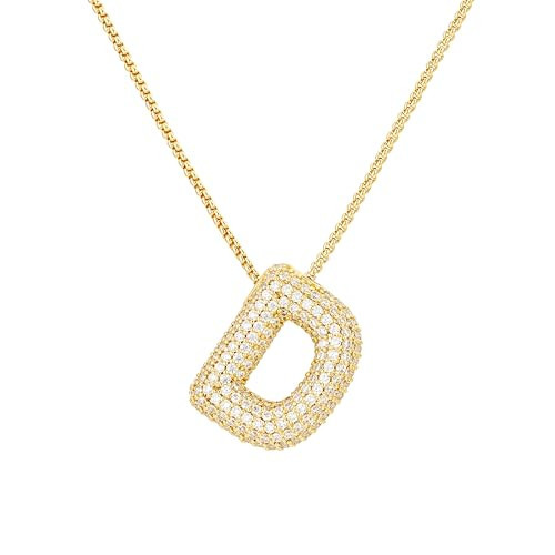CAITLYNMINIMALIST 18K Gold Plated CZ Diamond Chunky Pave Bubble Initial Letter Box Chain Necklace Personalized Jewelry (D) | Amazon (US)