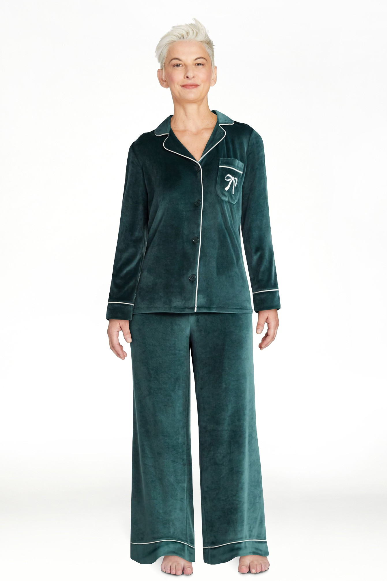 Joyspun Women’s Stretch Velour Notch Collar Long Sleeve Pajama Set, Sizes XS to 4X | Walmart (US)