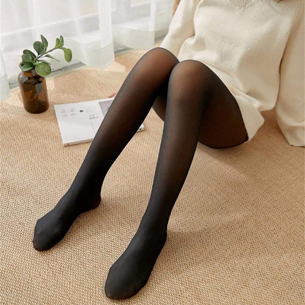 Women Warm Fleece Lined Sheer Thick Tights, Thermal Translucent Pantyhose, Winter Stretchy High Wais | Amazon (US)