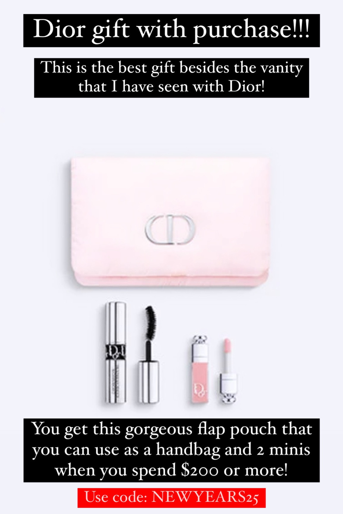 I don’t know if this Free Dior flap pouch comes with a chain strap as well! I’m hoping it does! 💕Also this promotion ends Sunday 1/5/25💕

#LTKSeasonal #LTKItBag #LTKGiftGuide