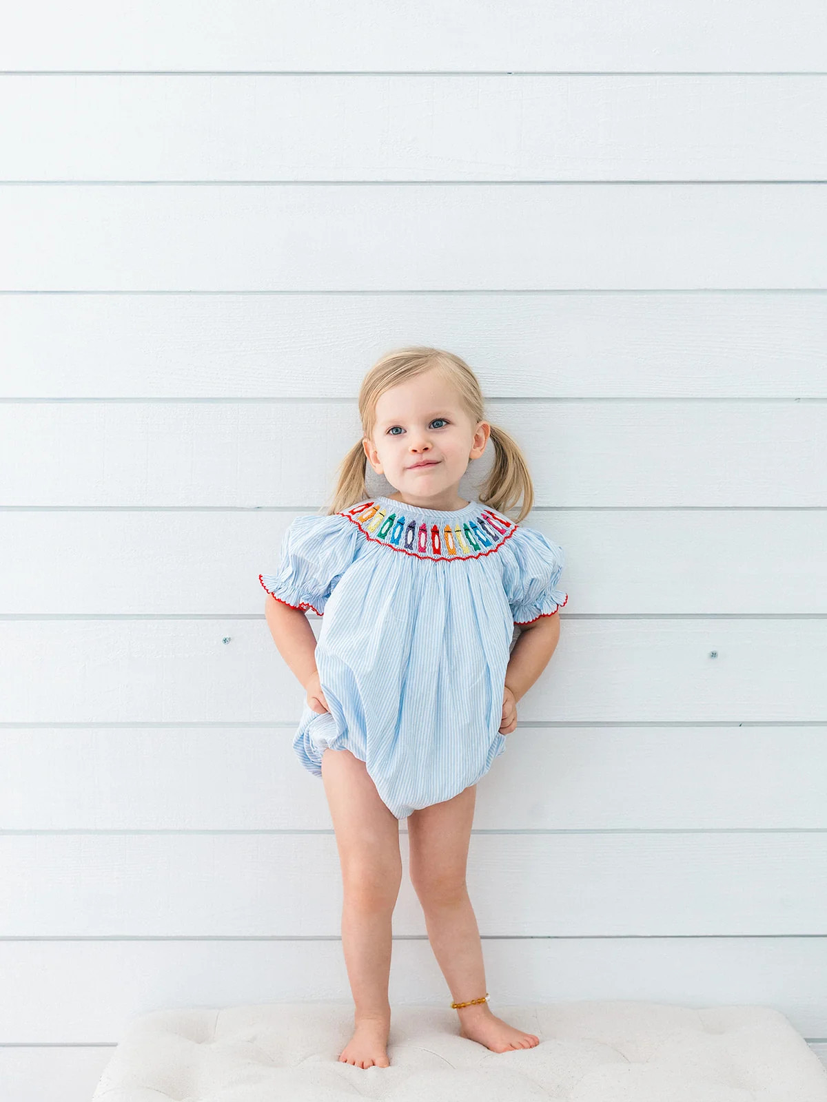 Blue Smocked Crayon Bubble | Poppy Kids Co