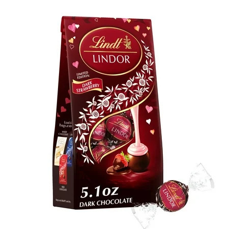 Lindt LINDOR Valentine's Day Strawberry Dark Chocolate Candy Truffles, 5.1 oz. Bag | Walmart (US)
