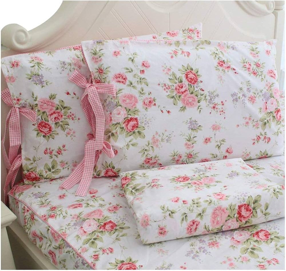 FADFAY Bed Sheets Pink Rose Floral Print Bed Sheet Set 4-Piece Full Size | Amazon (US)