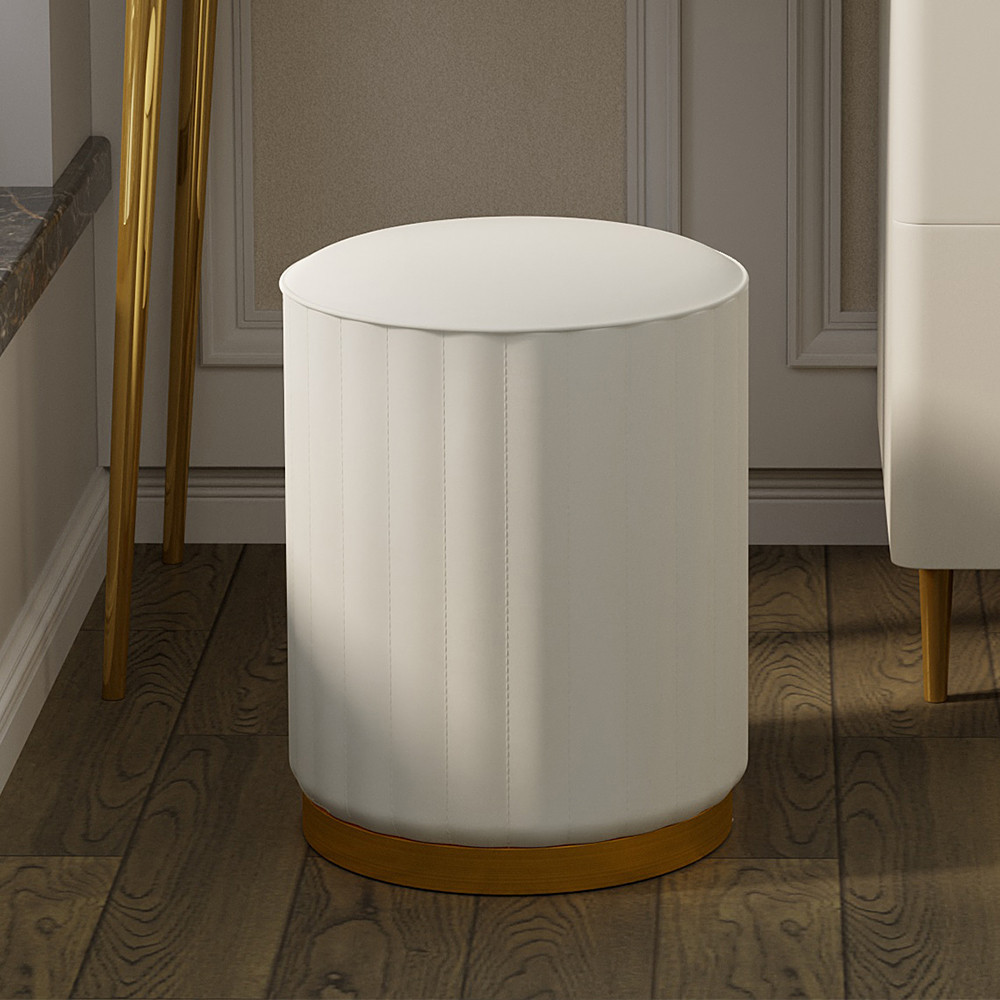 Modern White Round PU Leather Upholstered Backless Vanity Stool | Homary