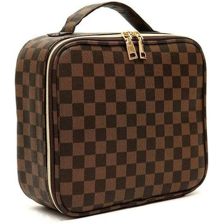 Cosmetic Travel Bag Checkered Makeup Bag For Women Hand-Portable PU Leather Waterproof Cosmetic B... | Walmart (US)