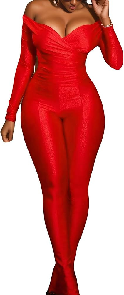 Sexy Two Piece Outfits For Women Off Shoulder Tops Flared Bodycon Pants Sets | Amazon (US)
