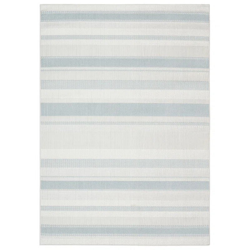 HowleTripoli Mateo Modern Striped Indoor/Outdoor Area Rug, Blue/Cream | Wayfair North America