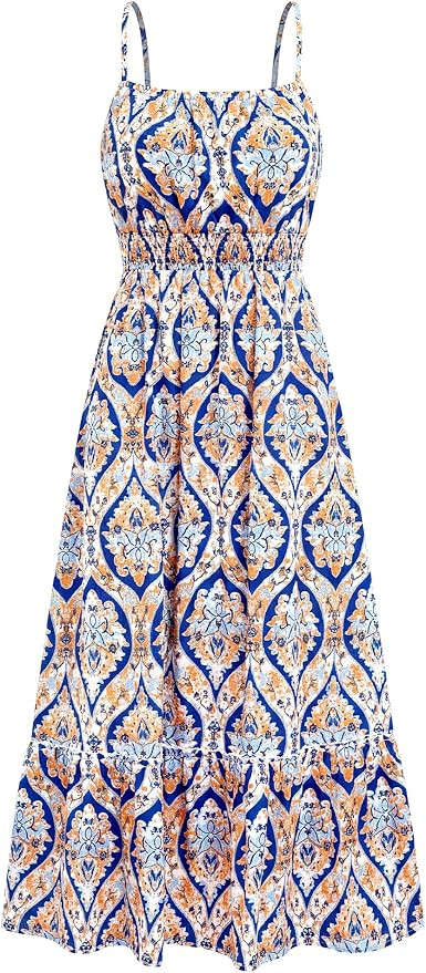 BTFBM Summer Dresses for Women 2026 Sundresses Sleeveless Spaghetti Strap Boho Beach Vacation Out... | Amazon (US)