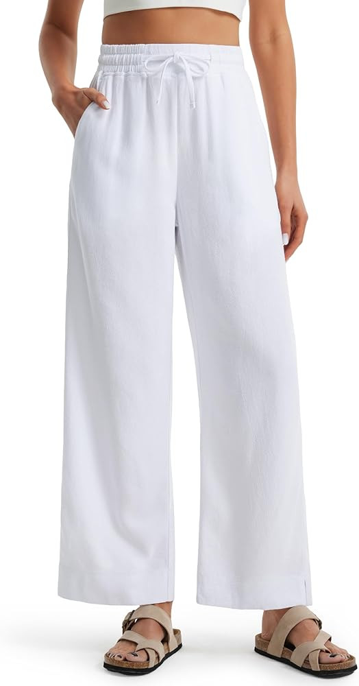 Libin Linen Pants Women Wide Leg Casual Beach Pants Cotton Linen Summer Lounge Pants Travel Work ... | Amazon (US)