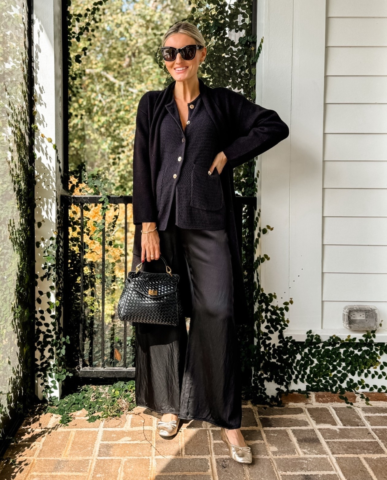 Head to toe black is forever classic and polished! I’m loving this black vest with gold buttons and pairing with these wide leg charmeuse pants and gold flats is the perfect combo! Wearing a small in all! Lovely grey, fall styling, jcrew, Amazon, monochromatic 

#LTKStyleTip #LTKBump #LTKSeasonal