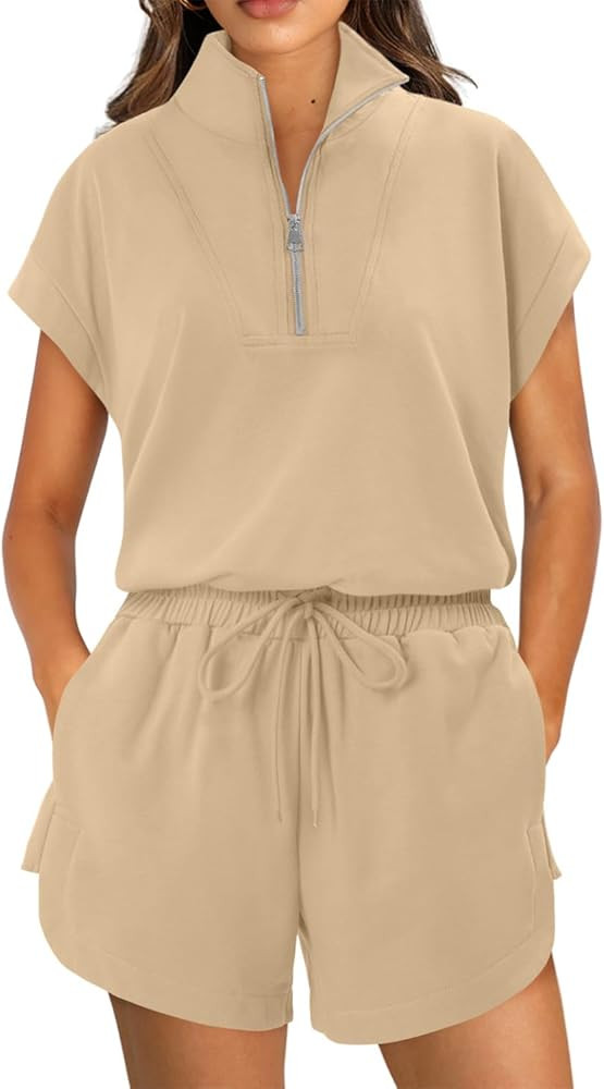 KISSMODA Two Piece Sets for Women Sweatsuit Casual Tracksuits Short Sleeve Tops and Shorts 2025 L... | Amazon (US)